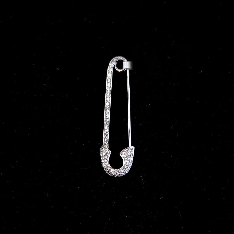 18K White Gold Diamond Safety Pin Brooch | Perlina Jewelers